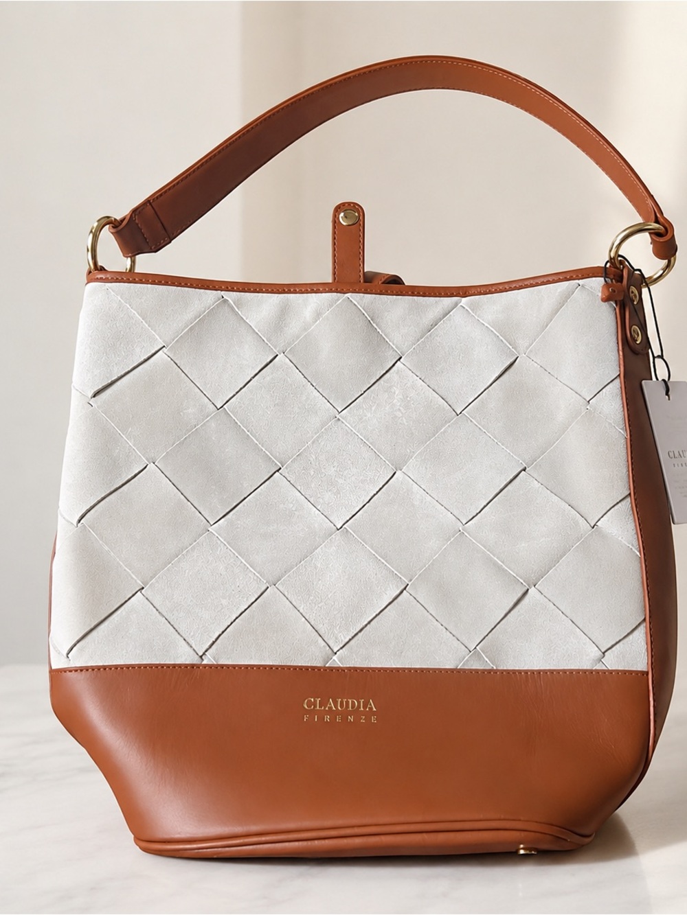 CLAUDIA Firenze ivory Brown Women's Bag made in Italy NWT